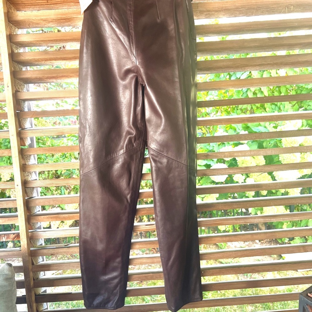 VAKKO Lambskin $390 Leggings Slacks Skinny Pants Trousers Leather Straight Leg - Picture 7 of 10